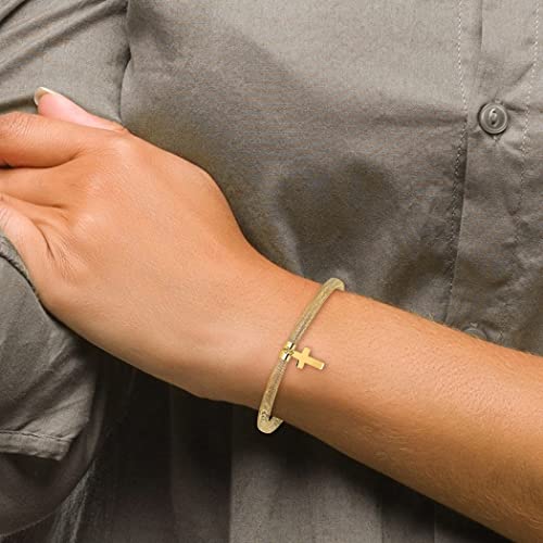14K Gold Polished Religious Faith Cross Charm Pendant Necklace Stretch Cuff Stackable Bangle Bracelet Measures 4Mm Wide Jewelry Gifts For Women #TOP2