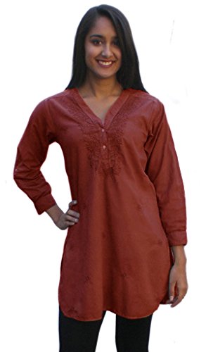 Ayurvastram Pure Cotton, Hand Embroidered Shirt Tunic Top Kurti Blouse