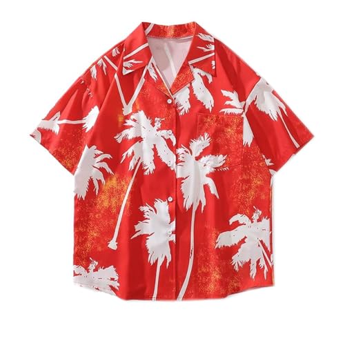 T-shirt homme vintage imprimé rouge chemise manches courtes large été décontracté