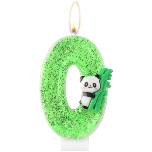 Velas de aniversário de panda, vela de aniversário de panda, velas verdes com número 0 para bolos, decorações de aniversário de meninas e meninos, velas de panda verde para decoração de festa temática