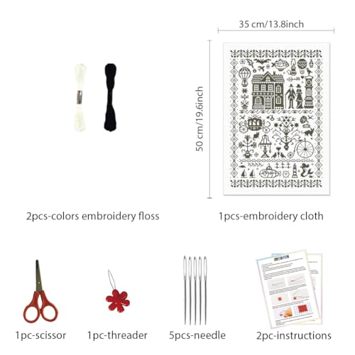 Image of FREEBLOSS 11CT Modern Cross Stitch Kit Black Vintage Sampler Cross Stitch Craft Kit with Stitching Guide for Beginners Stamped Embroidery Set Crossstitch Wall Hanging Set 13.8x19.7inch