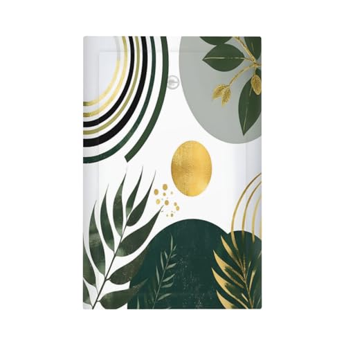 Decorative Light Switch Cover Plate Boho Green Leaves Bohemian Gold Sun 1 Gang No Device Single Blank Outlet Covers Wall Plate Cover Switchplate Electrical Faceplate