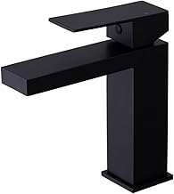 Heable Matte Black Basin Mixer Tap Square Bathroom Sink Taps Monobloc Single Handle Washroom Faucet Modern Mono Washbasin Tap with UK Standard Hoses