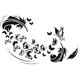 GRAZDesign Wandtattoo Schlafzimmer Feder Schmetterlinge, Wand Deko Klebefolie modern & selbstklebend, Wandsticker Wandaufkleber über Bett groß, 80x50cm, 070 schwarz