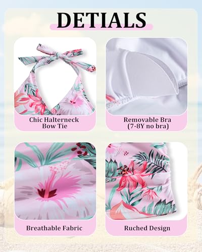 Image of YOURUIKEY Girls Tankini Swimsuit 2 Piece Halterneck Bathing Suit Adjustable Straps and Removable Bra for Girls and Teen 7-16Y