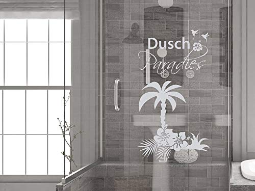 Fenstertattoo Bad Dusch Paradies mit Palme, Fensterfolie Badezimmer, Glastattoo Dusche Duschkabine / 73x40cm Fenstertattoo Bad Dusch Paradies mit Palme, Fensterfolie Badezimmer, Glastattoo Dusche Duschkabine / 73x40cm