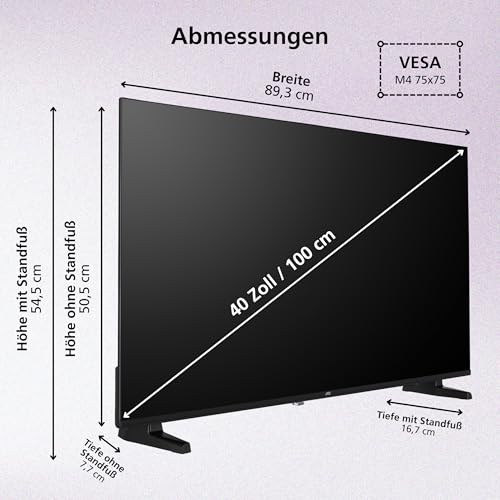 JVC Fernseher 40 Zoll Smart TV VIDAA Full HD HDR Fernseher mit 100 cm Bildschirmdiagonale und integriertem Triple-Tuner, LED TV LT-40VDF2555 (2026) JVC Fernseher 40 Zoll Smart TV VIDAA Full HD HDR Fernseher mit 100 cm Bildschirmdiagonale und integriertem Triple-Tuner, LED TV LT-40VDF2555 (2026)