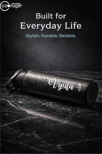 Image of COURAGE Stainless Steel Customize Sipper Water Bottle 1Liter Leak Proof for Fridge Home Office Travel School Kids Boys Girls Adults Sports Gym Yoga - Black