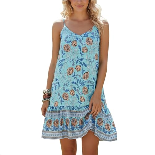Image of Watoriwa Women Summer Boho Mini Dress | Spaghetti Strap, Sundress, Beach, Casual, Coverup
