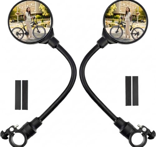 【2個セット】自転車バックミラー 360°回転 丸型 凸面 広視野角 戸外スポーツバイク用ミラー 簡単取付 調節可能 サイクリングミラー バーエンドミラー自転車ミラー 安全運転