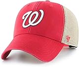 47 Brand MLB Team Color Flagship Mesh Trucker Primary Logo MVP Adjustable Structure Baseball Cap Hat, Adult One Size Fits All - Washington Nationals Red