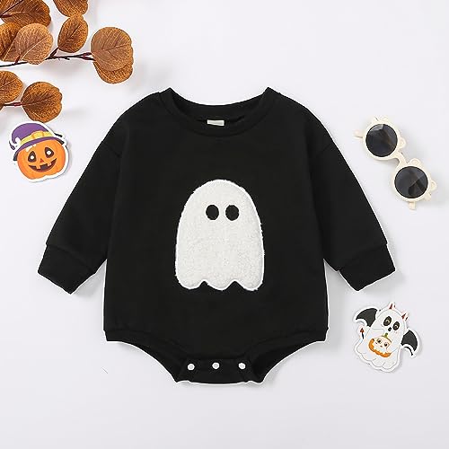 Lesimsam Baby Boy Girl Halloween Outfit Ghost Embroidery Sweatshirt Romper Oversized Sweater Romper One-Piece Outfit thumb #1