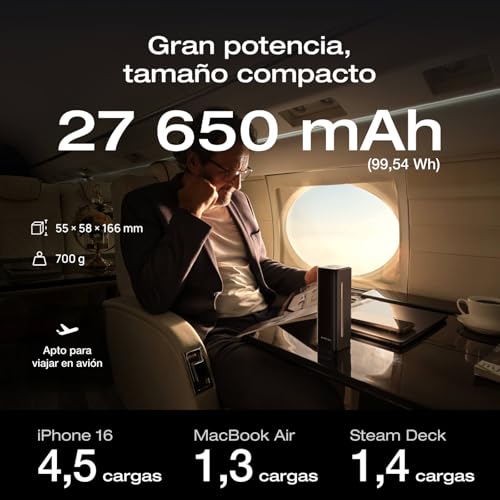 Cargador portátil EcoFlow Rapid Pro de 27650 mAh y 300W con cable integrado de 140W para MacBook 4