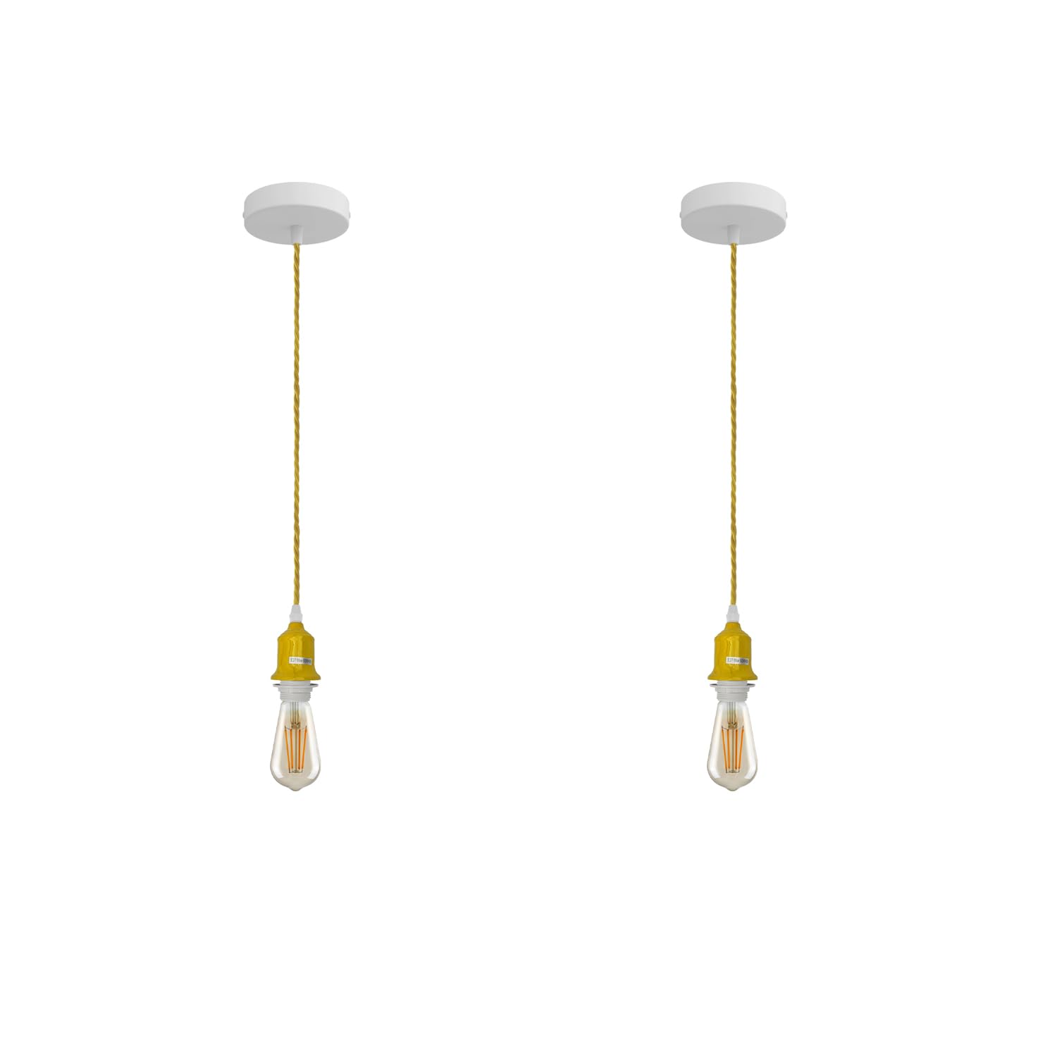 LEDSone Single Way 2 Pack Modern Pendant Light Fitting - Metal E27 Screw Lamp Holder Set Suspended Ceiling Pendant Light with 1M Yellow 3 core Cable Ideal for Living Room, Kitchen, Cafe Lightings — image 1