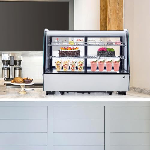 Image of Commercial Display Refrigerator, 3.5 Cu.Ft Refrigerated Display Case with Adjustable Shelves and LED Lighting, Countertop Display Fridge with Rear Sliding Glass Door for Cafe, Restaurant, Bakery