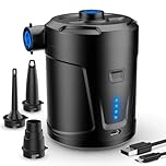 SUPPOU Electric Air Pump, 5200mAh Portable Air Pump with Fast Inflating/Deflating, Rechargeable Electric Pump with 4 Nozzles for Kids Paddling Pool, Swimming Pool, Airbed, Inflatable Boat (black)