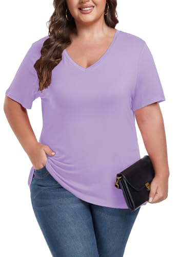 Image of ForHailey Women's Plus Size Short Sleeve Tee Shirt V Neck Basic Ladies Loose Fit T Shirt 1X-5X