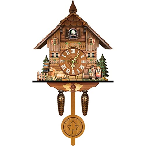 Elegant, Traditional, Decorative, Wooden Painted Modern Wall Clock Cuckoo Clock Bird NowTime Hanging Clock Display Handmade Decoration Swinging Pendulum for New Room Office, Type 1