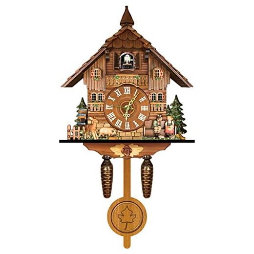 Elegant, Traditional, Decorative, Wooden Painted Modern Wall Clock Cuckoo Clock Bird NowTime Hanging Clock Display Handmade Decoration Swinging Pendulum for New Room Office, Type 1