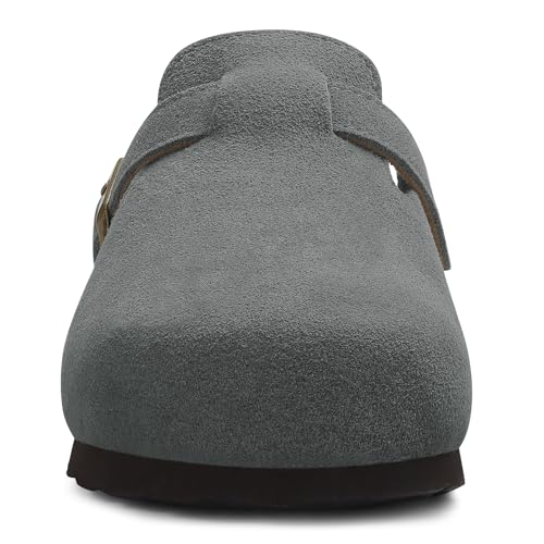 Image of ODOLY Genuine Suede Clogs for Women Men Soft Cork Footbed Leather Mules Comfort Potato Shoes with Arch Support