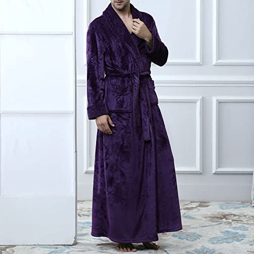Lu's Chic Men's Long Sleeve Robe House Bathrobe Full Length Fluffy Pocket Winter Bath Hot Tub2