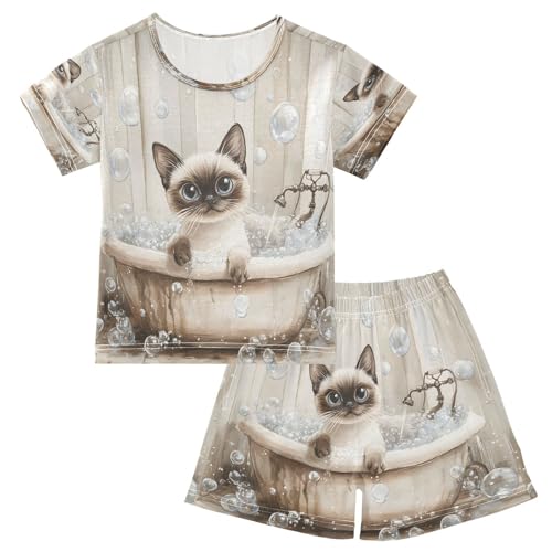 ALAZA Cat Bubble Kitten Pajamas Set Short Sleeve Cotton Sleepwear Summer Pjs 2 Piece 5-14Y