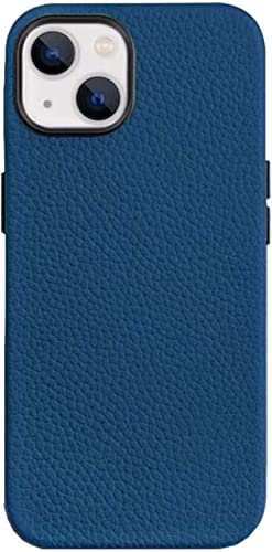 Étui de téléphone iPhone 14 Plus antichoc bleu arrière en cuir et doublure floquée