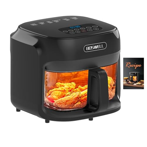 Image of BOSWELL Glass Air Fryer, 7.5QT with Transparent Fry Bowl, Circulating Heating, Temperature Control, Air Fryer Roast, Dishwasher Safe