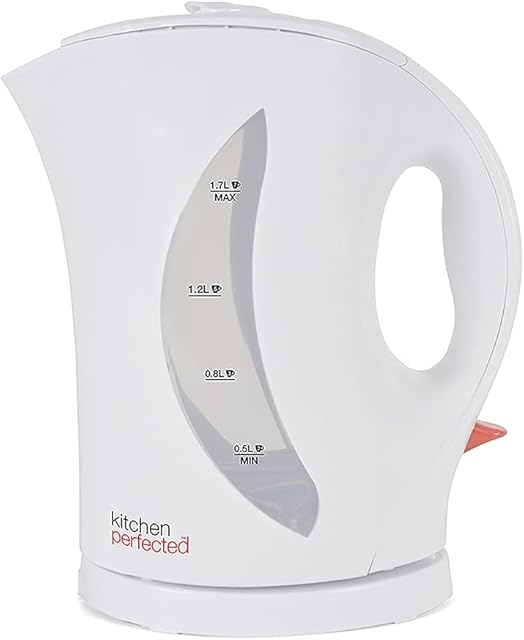 Kitchen Perfected 2000W 1.7L Electric Cordless Kettle - Dual Water Level Windows with Cup Indicators - Washable Filter - On / Off Indicator Light -Automatic Safety Shut-Off ? E1524WH ? White