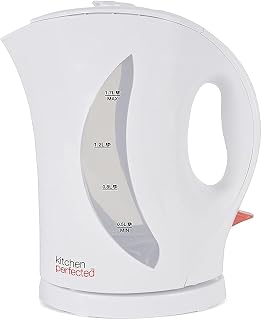 Kitchen Perfected 2000W 1.7L Electric Cordless Kettle - Dual Water Level Windows with Cup Indicators - Washable Filter - On / Off Indicator Light -Automatic Safety Shut-Off ? E1524WH ? White