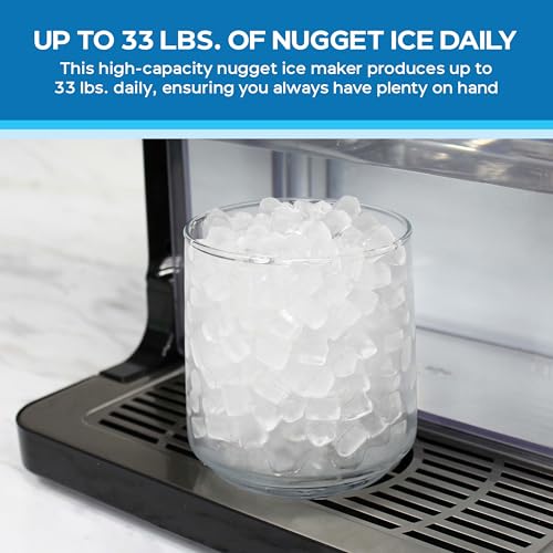Avanti Nugget Ice Maker with Digital Controls and Dispenser Countertop Use Self-Cleaning Makes 33lbs of Chewable Ice Per Day, Includes Ice Bin, 195-Watts, Stainless Steel