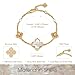 Fettero Gold Bracelets for Women Pearl Clover Charm Bracelet 14K Gold Plated 2 Sided Four Leaf Flower Dainty Chain Clover Bracelet Jewelry
