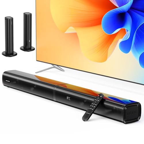 MEVOSTO Sound Bar for TV 2.2CH 2 in 1 Separable Soundbar Built-in Dual Woofers with ARC/Optical/AUX/BT 5.0 Bass/Treble Adjustable Wall Mountable Surround Sound Home Theater System