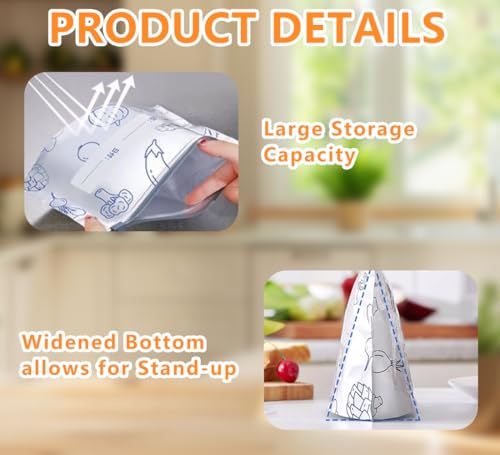 Worki do zamrażania z zamkiem błyskawicznym, wielokrotnego użytku, zamykane worki do przechowywania z folii aluminiowej, 3 rozmiary, do zamrażarki i kuchni, worki do przechowywania żywności z zamkiem