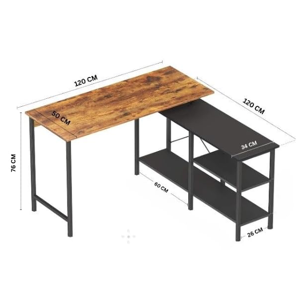 TEKAVO Computer Office Table Desk for Home Office Use L-Shape Multipurpose Engineered Wood Finish Writing Study Industrial Executive Computer Laptop Desk Table Rustic Brown & Black | DIY (120x50x76cm) TEKAVO Computer Office Table Desk for Home Office Use L-Shape Multipurpose Engineered Wood Finish Writing Study Industrial Executive Computer Laptop Desk Table Rustic Brown & Black | DIY (120x50x76cm)
