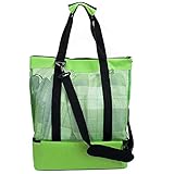 Damen Picknicktasche Mesh Kühlschrankfach Übergroße Reißverschluss Geschlossene Strandtasche (Grün)