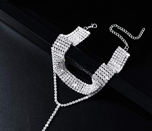 Rhinestone Choker Necklaces Silver Sparkly Diamond Choker Crystal Necklace for Women 5