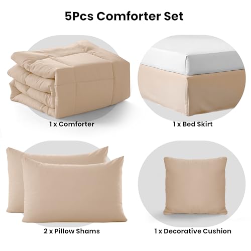 LUX Décor 5pc King Comforter Set, All-in-One Bed in a Bag, Includes 1 Comforter, 2 Pillow Shams, 1 Decorative Pillow & 1 Bed Skirt (Beige, King) by LDC LUX DECOR COLLECTION - Image 3
