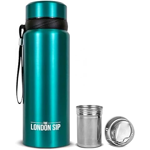 London Sip 25 oz Multi-Function Travel Mug and Tumbler Tea Infuser Water Bottle Fruit Infuser Flask Hot and Cold Double Wall Stainless Steel Coffee Thermos, Celestial Blue Cover