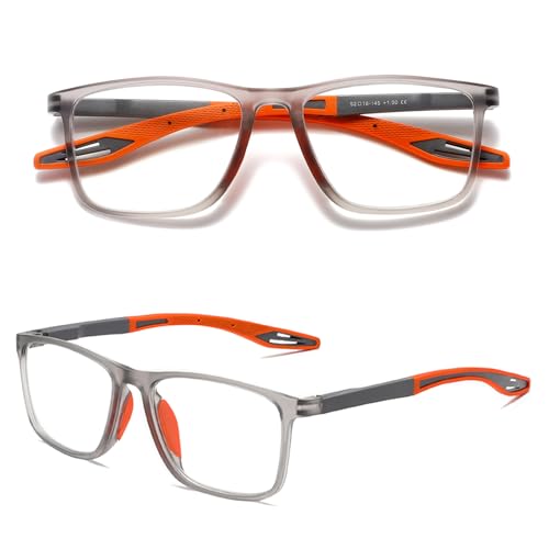 Hubeye TR90 Sports Reading Glasses for Men and Women Square Comfortable Flexible Blue Light Blocking Computer Reader (Orange, 0.00)