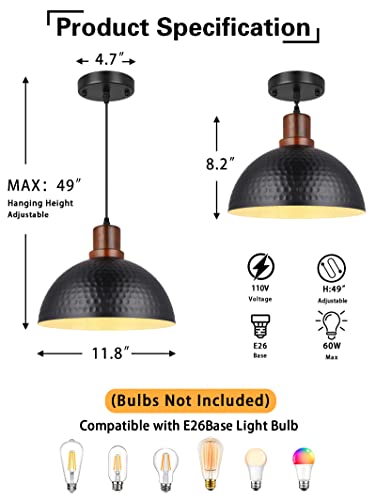 Mgcanyu Farmhouse Pendant Light,Black Pendant Lights For Kitchen Island,Hammer Iron Shade Wood Pendant Lights Fixtures,Industrial Chandelier For Kitchen Dining Room Hallway Entrance #TOP1