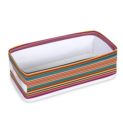 Tablerazzi Toilet Tank Topper Paper Basket with Handle, Mexican Bathroom Storage Basket for Organizing, Abstract Aztec Gradient Lines Small Fabric Storage Bins for Bathroom Decor