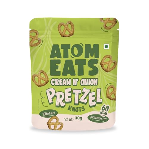 Image of Atom Eats Sour Cream & Onion Pretzels 30g | Bold & Creamy Mini Pretzel Knots with Real Onion, Chives & Parsley | 100% Baked | Crunchy Savory Snack for Me-Time, Office, Travel & Parties | Preservative-Free