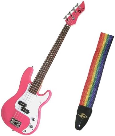 It’s All About the Bass Pack - Pink Kay Electric Bass Guitar Medium Scale w/Rainbow Strap