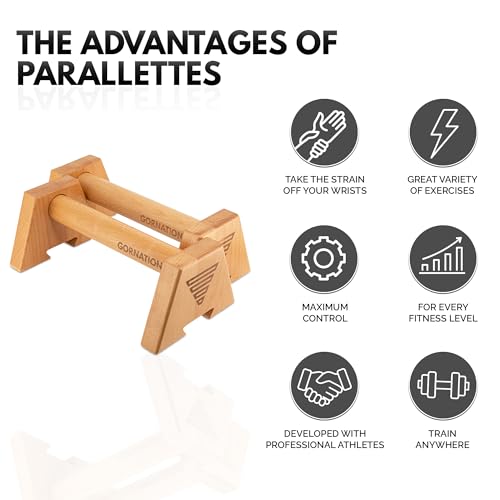GORNATION Parallettes Premium, Push-Up Grepen voor Fitness, Gym, Calisthenics & Yoga, Houten Opdruksteunen voor Ultieme Stabiliteit & Grip, Wooden Parallettes voor Thuis & Buiten Training - Afbeelding 4