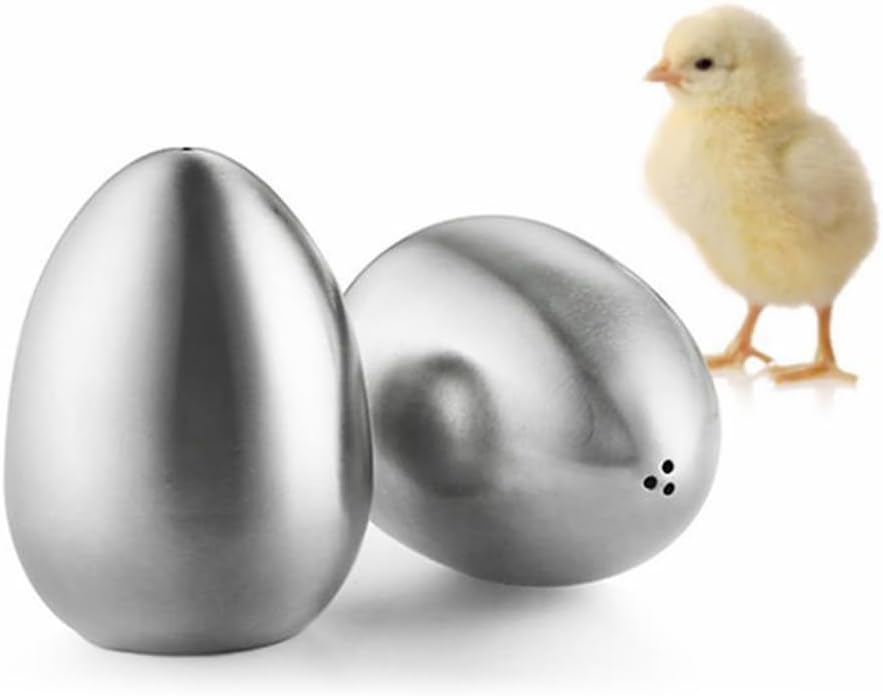 Amosfun Egg Shaped Stainless Steel Pepper Shaker and Sugar Seasoning Container Compact Kitchen Spice Jar 2.16X2.16X2.75 Inch for Cooking and Dining