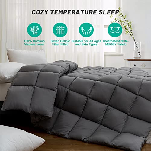 100% Viscose From Cooling Bamboo Comforter For Hot Sleepers- Breathable Silky Soft Bamboo Duvet Insert King Size-With 8 Corner Tabs- All Season Comforter (90X102 Inches, Grey) #TOP1
