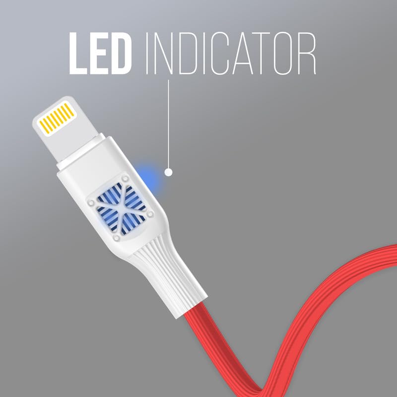 Image of LANDMARK USB A to 8-Pin Cable, Fast Charging Usb A Cable Compatible with iPhone 14,14 Pro,14 Pro Max,14 Plus,13,13 Pro Max,13 Mini,12 Pro,11 Pro, LED Indicator (1.2m, Red)