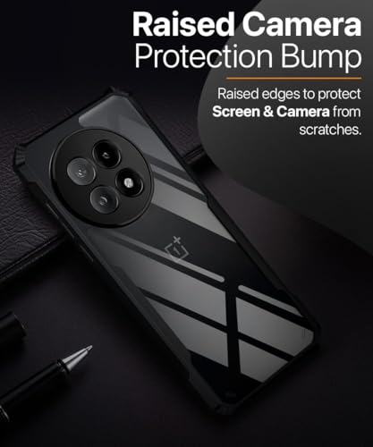 Image of WOW IMAGINE Shock Proof Clear Protective Back Case for 1+ OnePlus 13R 5G - AirEDGE Technology | 360 Degree Camera Protection | Transparent Hybrid Back Case Mobile Cover - Black