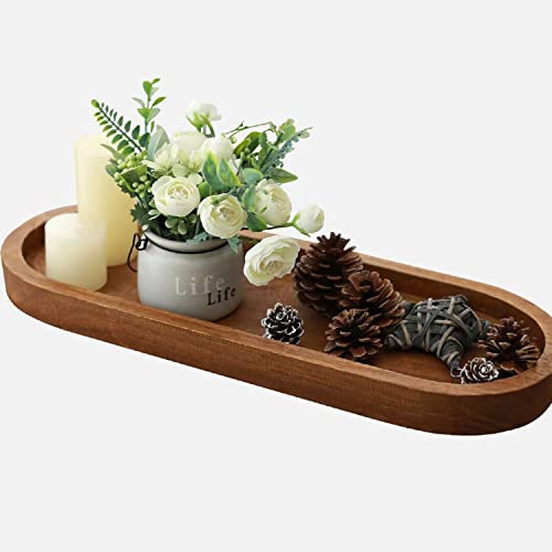 Athaliah Wooden Decorative Tray Wooden Serving Tray,18.75''Long Tray Wooden Ottoman Tray For Living Room Rustic Wood Oval Trays For Home Kitchen Countertop Farmhouse Decor Tray #TOP7